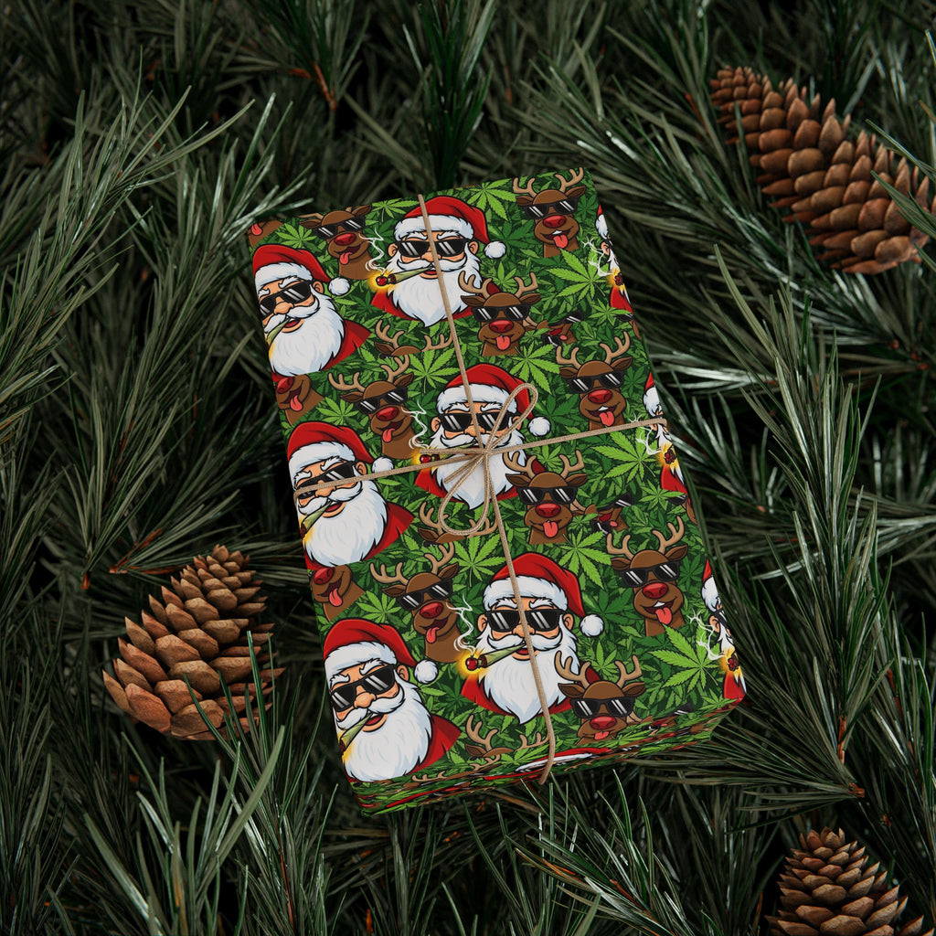 Stoner Santa Smoking Pattern Wrapping Paper | Christmas Holiday Gift Wrap