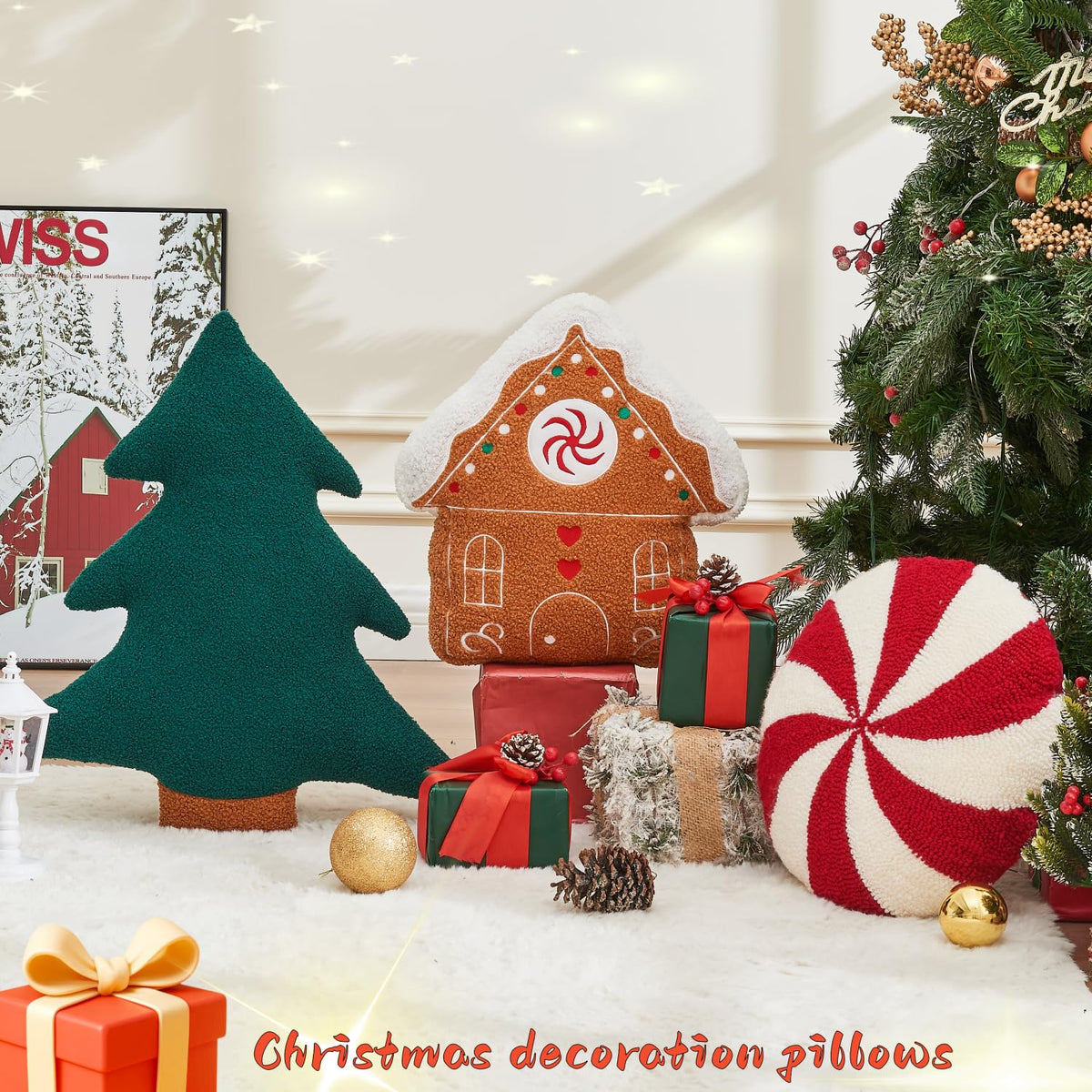 Christmas Tree Throw Pillows Set of 2 Plush Cotton Pillows