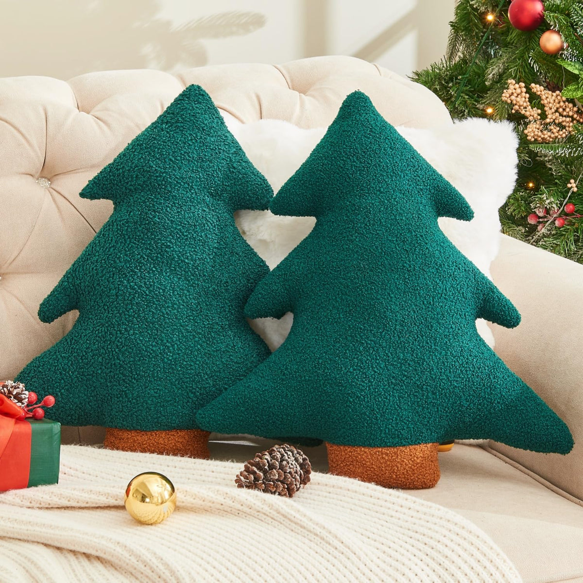 Christmas Tree Throw Pillows Set of 2 Plush Cotton Pillows