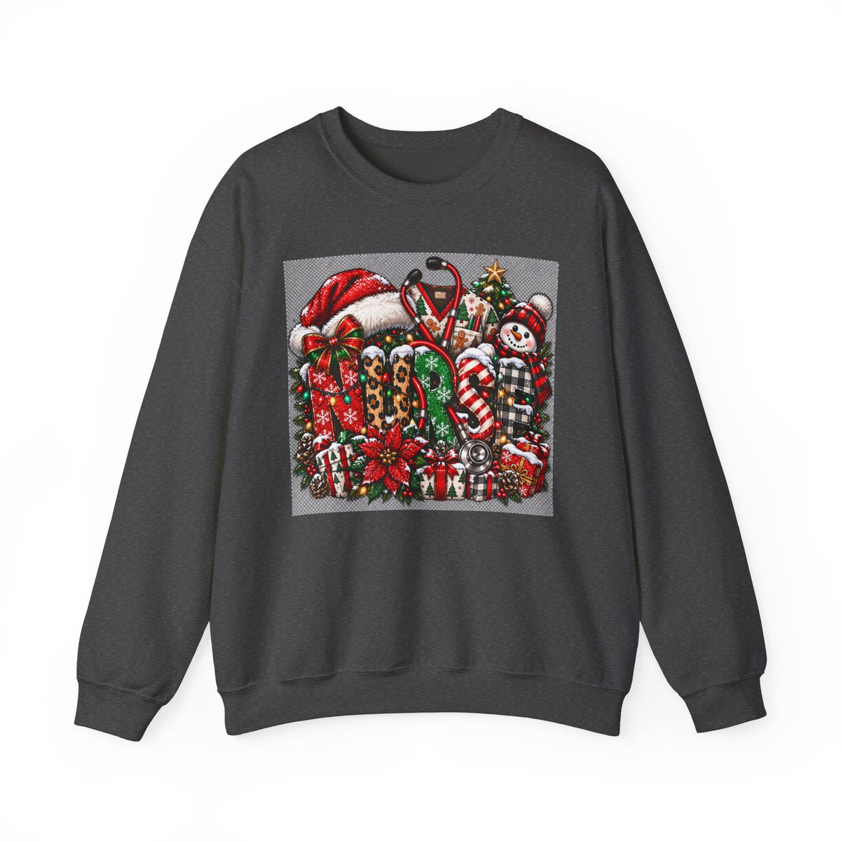 Santa Hat Candy Canes Christmas Crewneck Sweatshirt | Holiday Candy Plaid Snowman