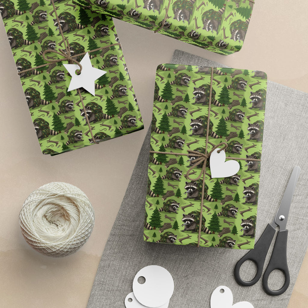 Raccoon Forest Pattern Wrapping Papers | Green Woodland Gift Wrap Roll