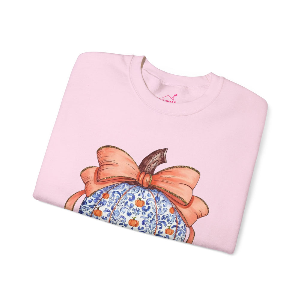 Blue Pumpkin Bow Sweatshirt | Preppy Fall Crewneck