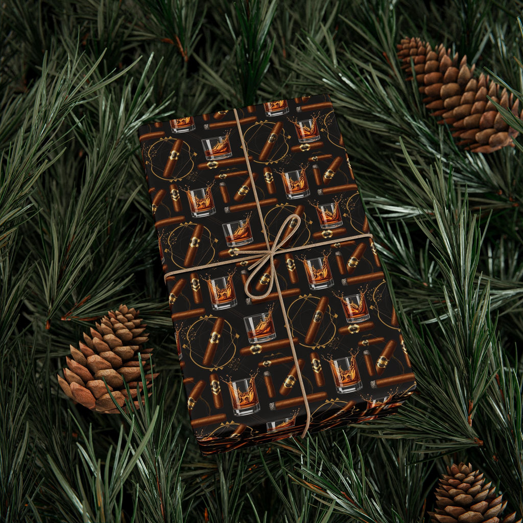 Leather Belt  & Cigars Mens Pattern Wrapping Paper | Vintage Buckle Repeat Print
