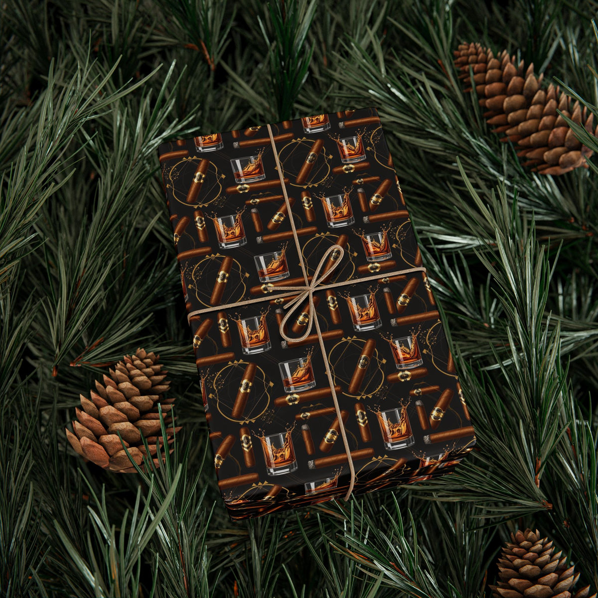 Leather Belt  & Cigars Mens Pattern Wrapping Paper | Vintage Buckle Repeat Print