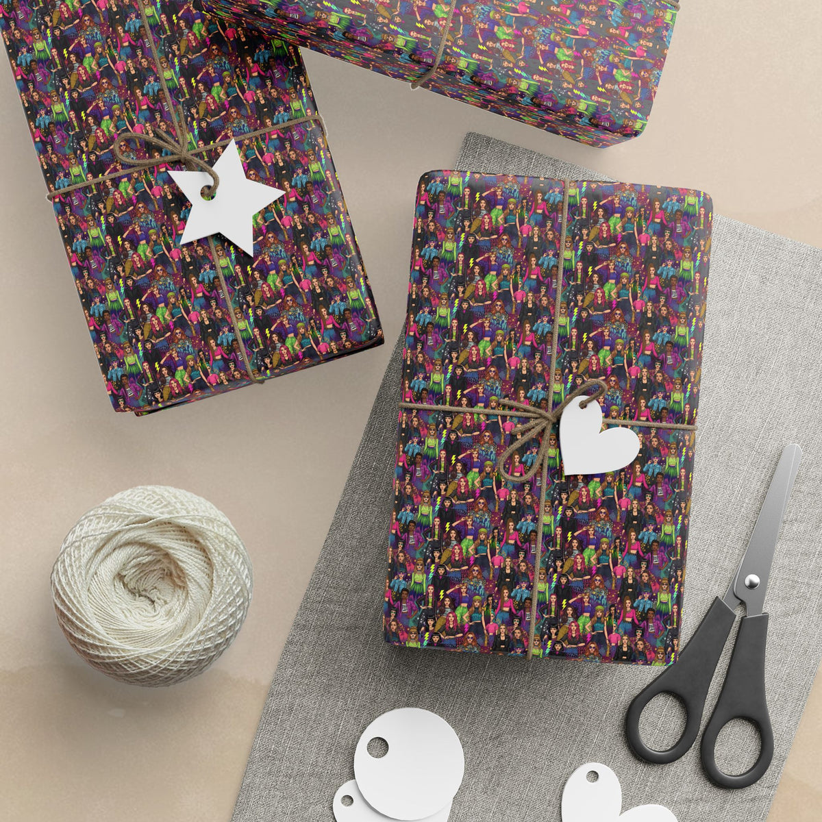 Abstract Neon Wrapping Paper | Dark Multicolor Pattern