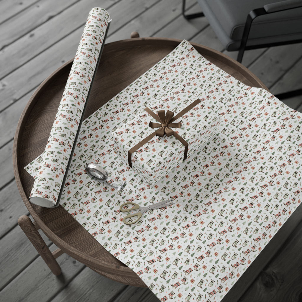 Vintage Christmas Woodland Racoon Pattern Wrapping Paper