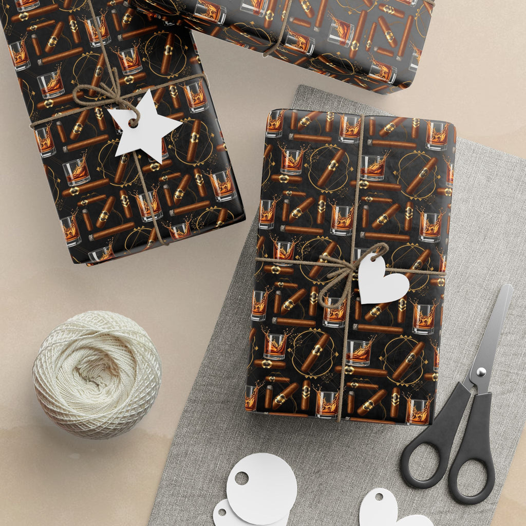 Leather Belt  & Cigars Mens Pattern Wrapping Paper | Vintage Buckle Repeat Print