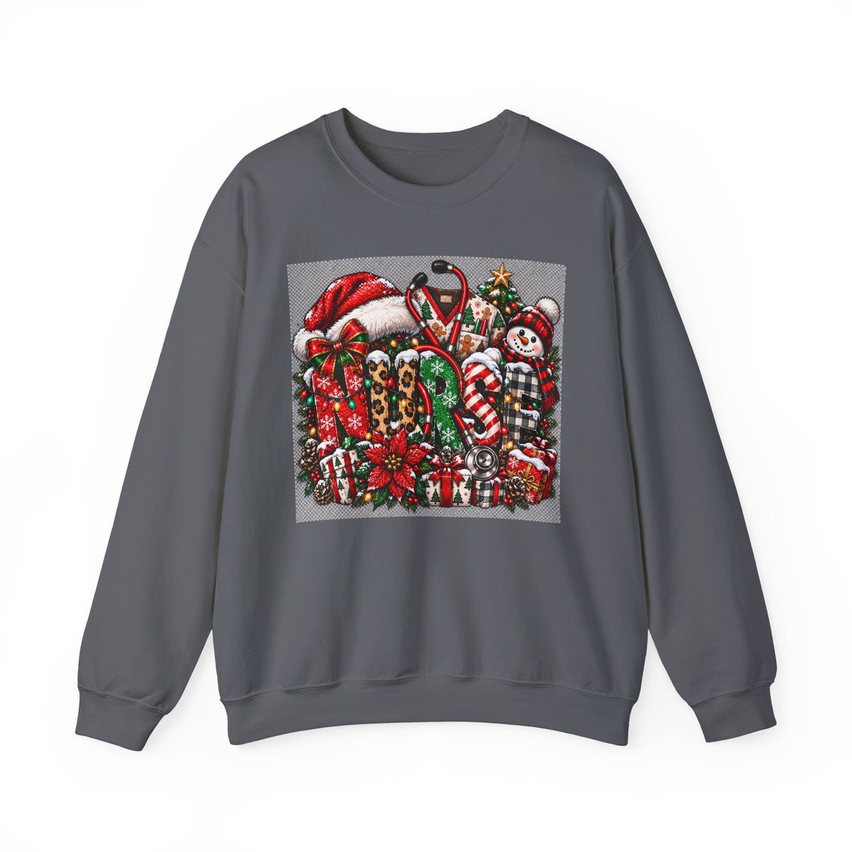 Santa Hat Candy Canes Christmas Crewneck Sweatshirt | Holiday Candy Plaid Snowman