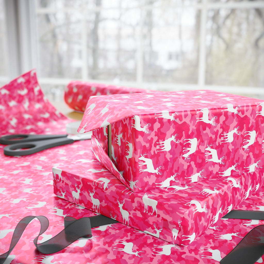 Pink Camo Deer Pattern Wrapping Paper | Pink Cat Camouflage Gift Wrap