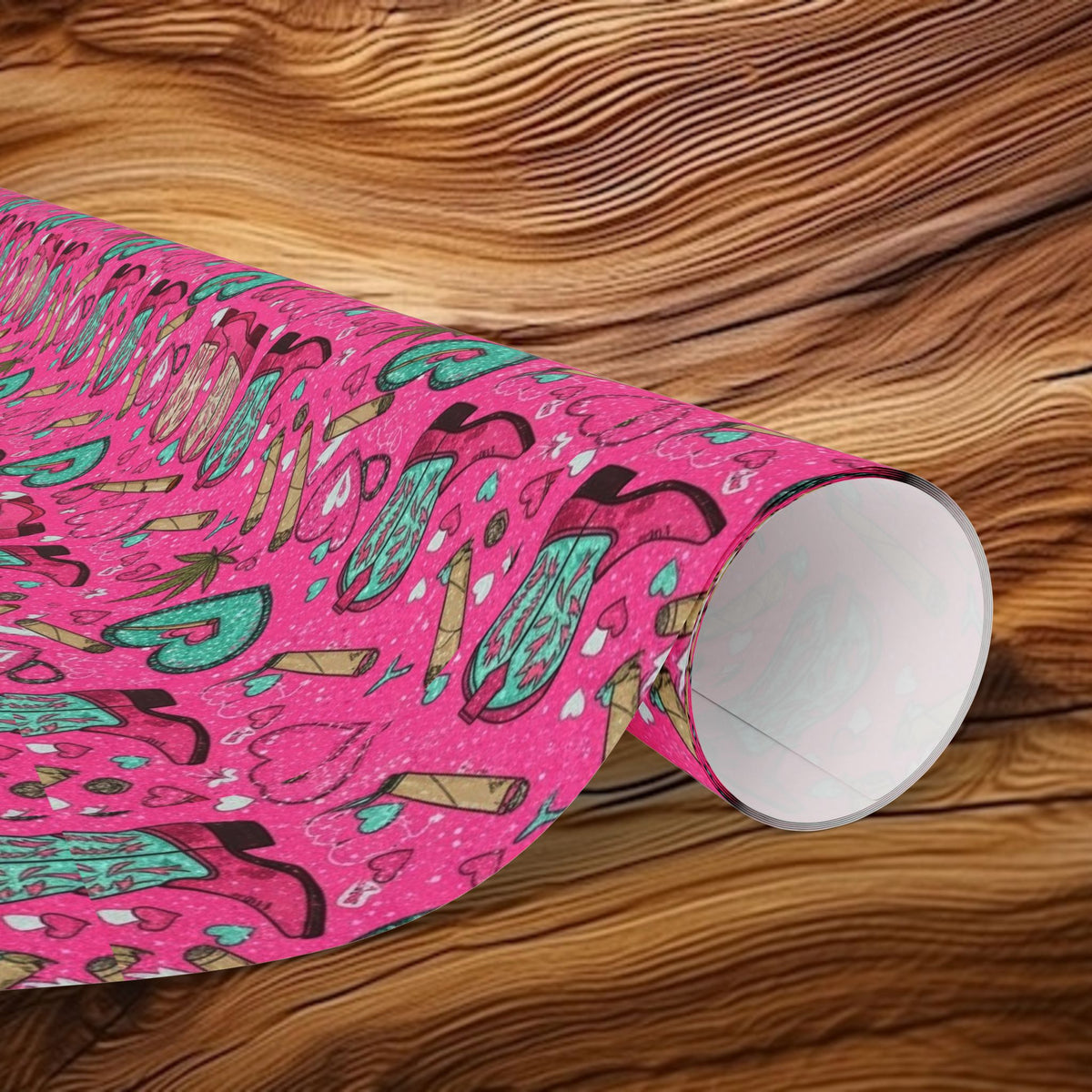 Girly Western  Pink Cowgirl Boots Wrapping Paper