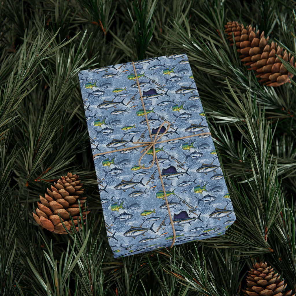 Blue Deep Sea Fish Pattern Wrapping Paper | Watercolor Rain Drop Roll