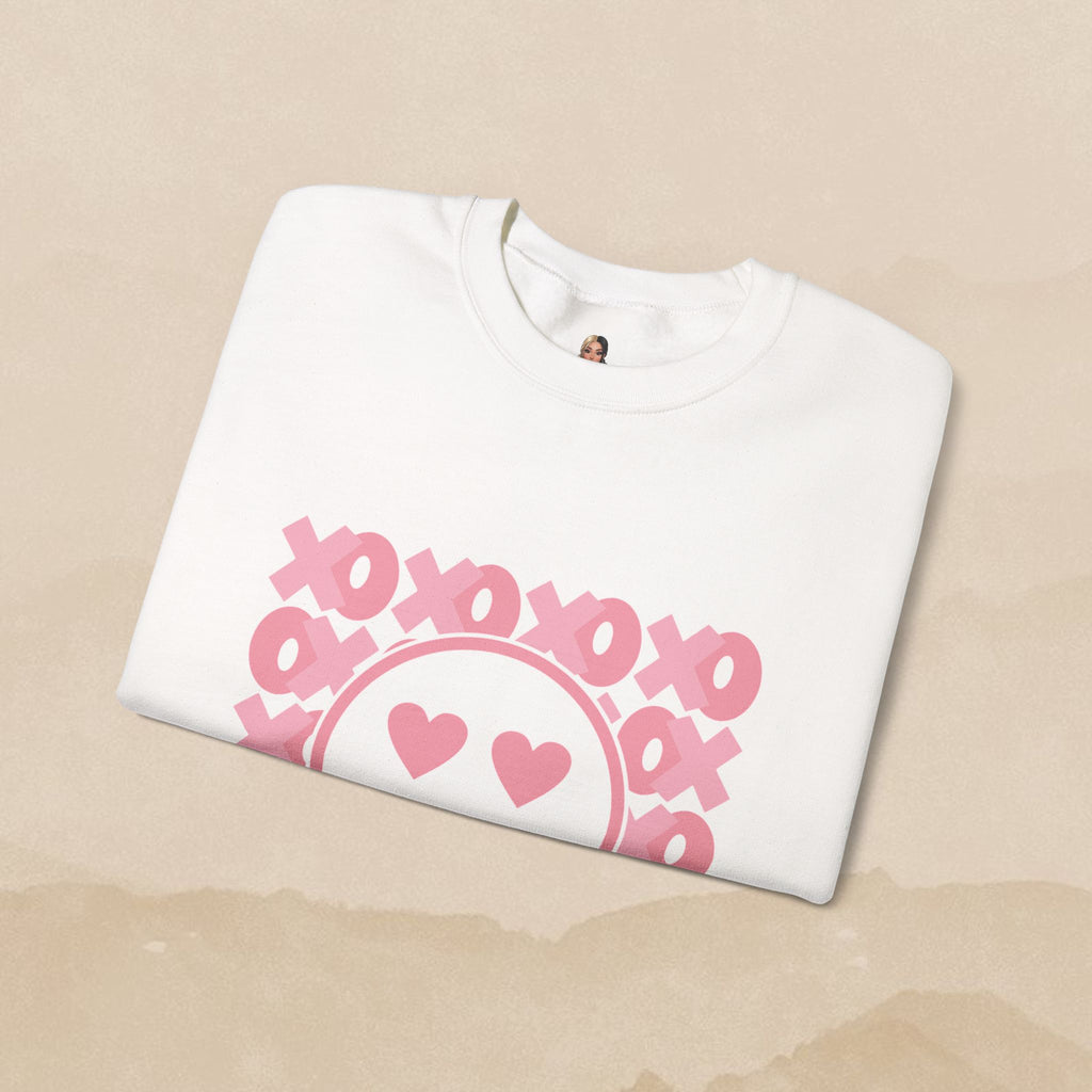 Heart Eyes Smiley Sweatshirt | Pink XO Pattern Crewneck