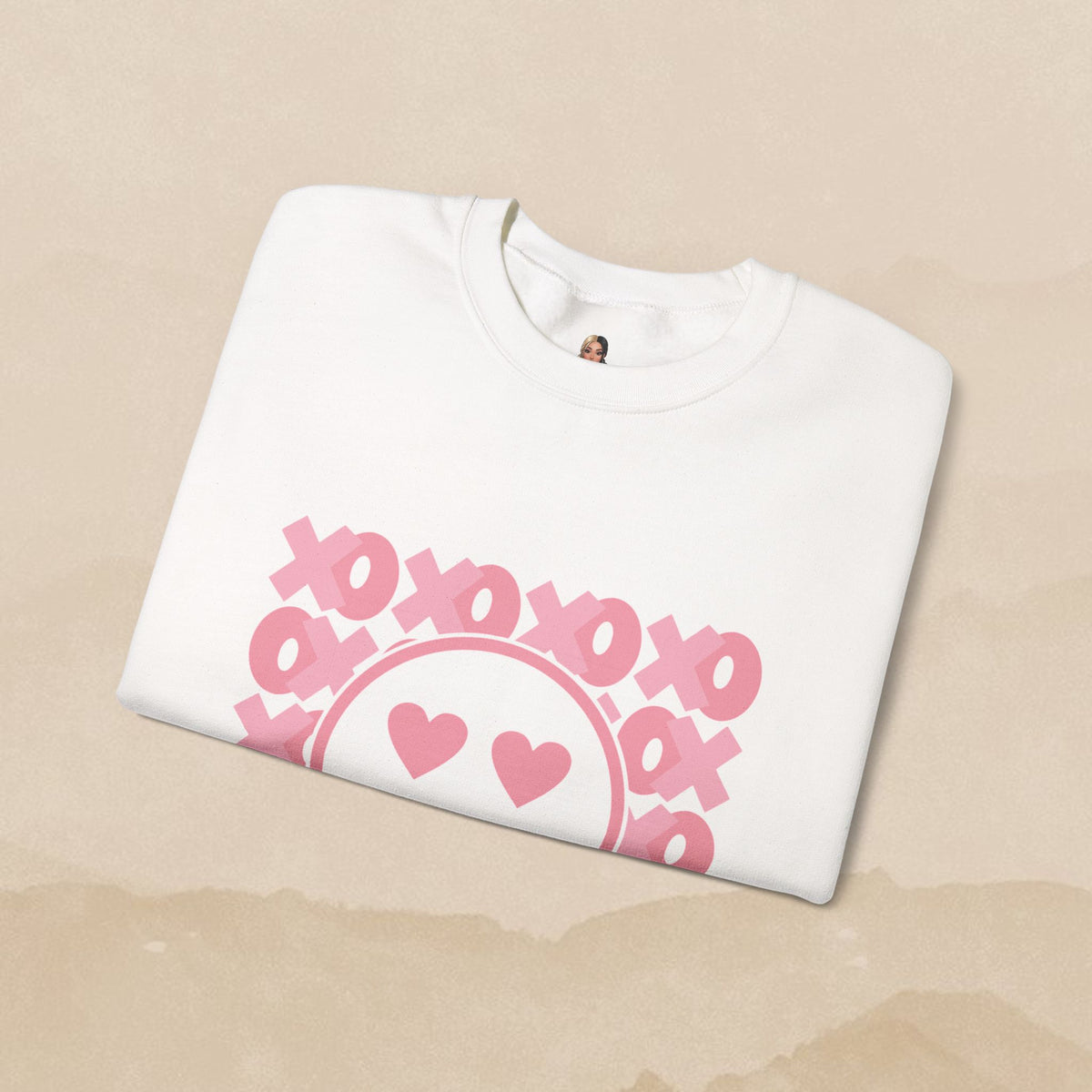 Heart Eyes Smiley Sweatshirt | Pink XO Pattern Crewneck