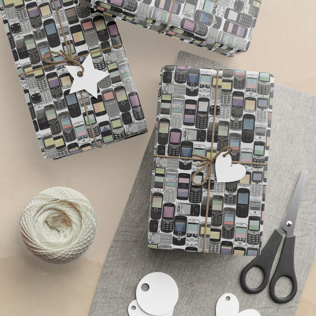 Vintage Cellphone Pattern Wrapping Paper | Retro Mobile Phone Gift Wrap