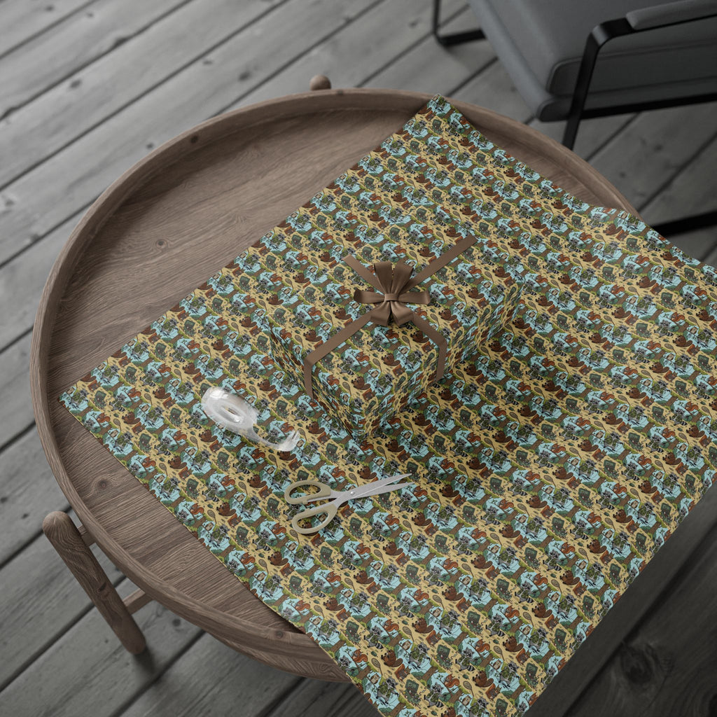 Retro Racoon Camper Pattern wrapping paper | Vintage RV Travel Campervan Design