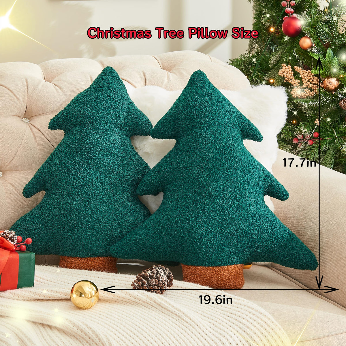 Christmas Tree Throw Pillows Set of 2 Plush Cotton Pillows