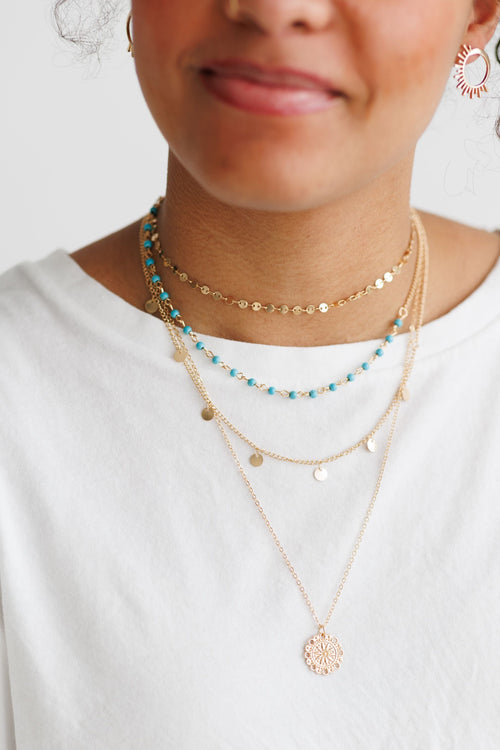 Beautiful Layered Gold and Turquoise Necklace Set