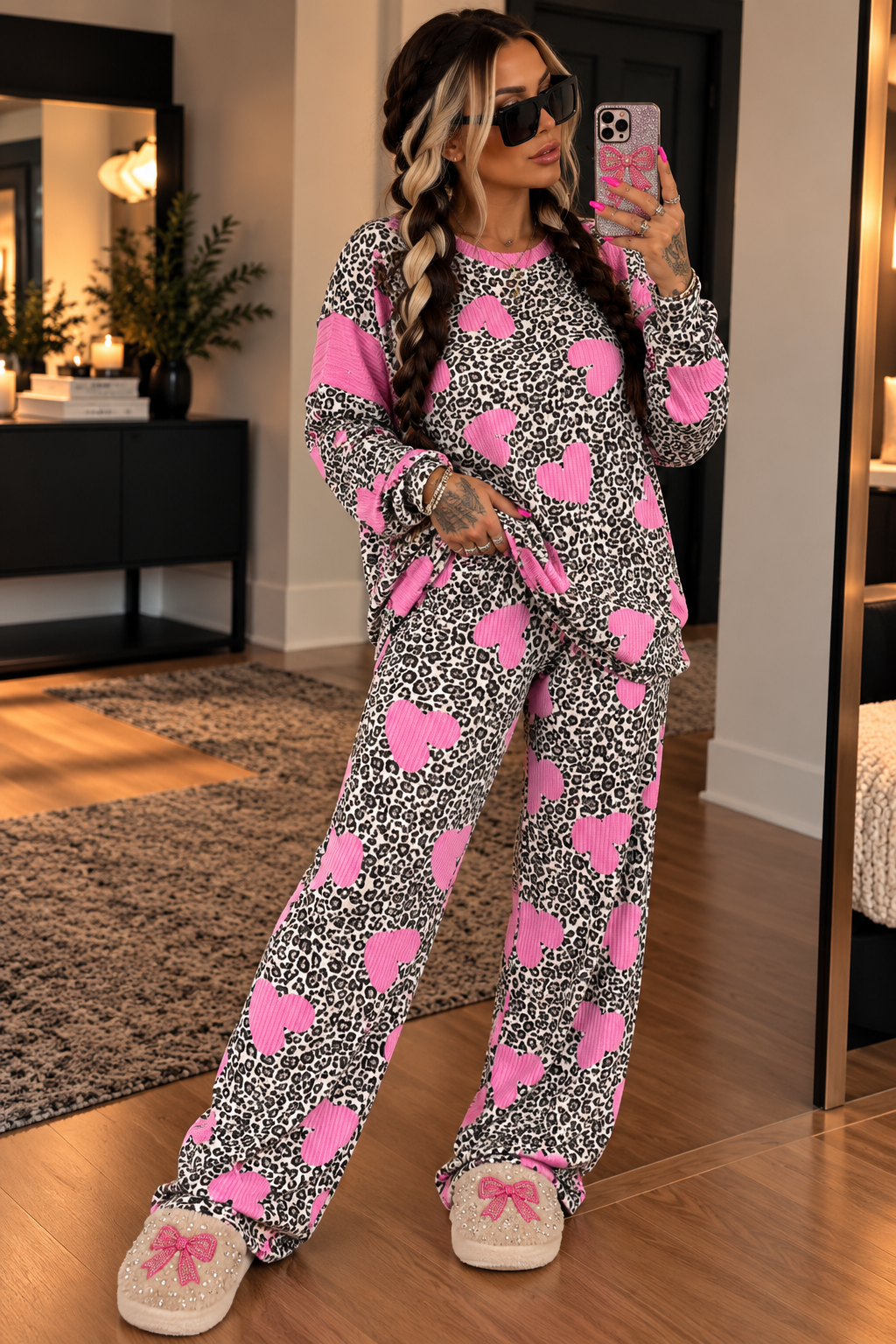 Leopard Heart Print Pullover Blouse