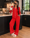 Red Womens Button Down Pajama Set