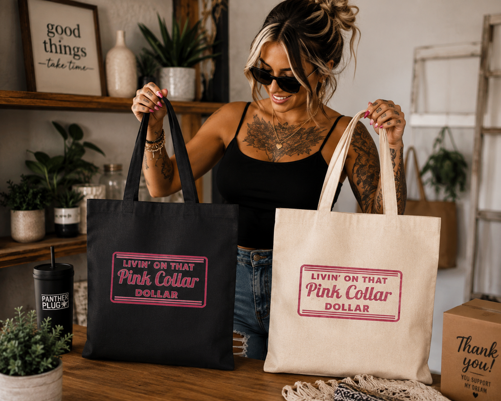 Livin On That Pink Collar Dollar Tote Bag