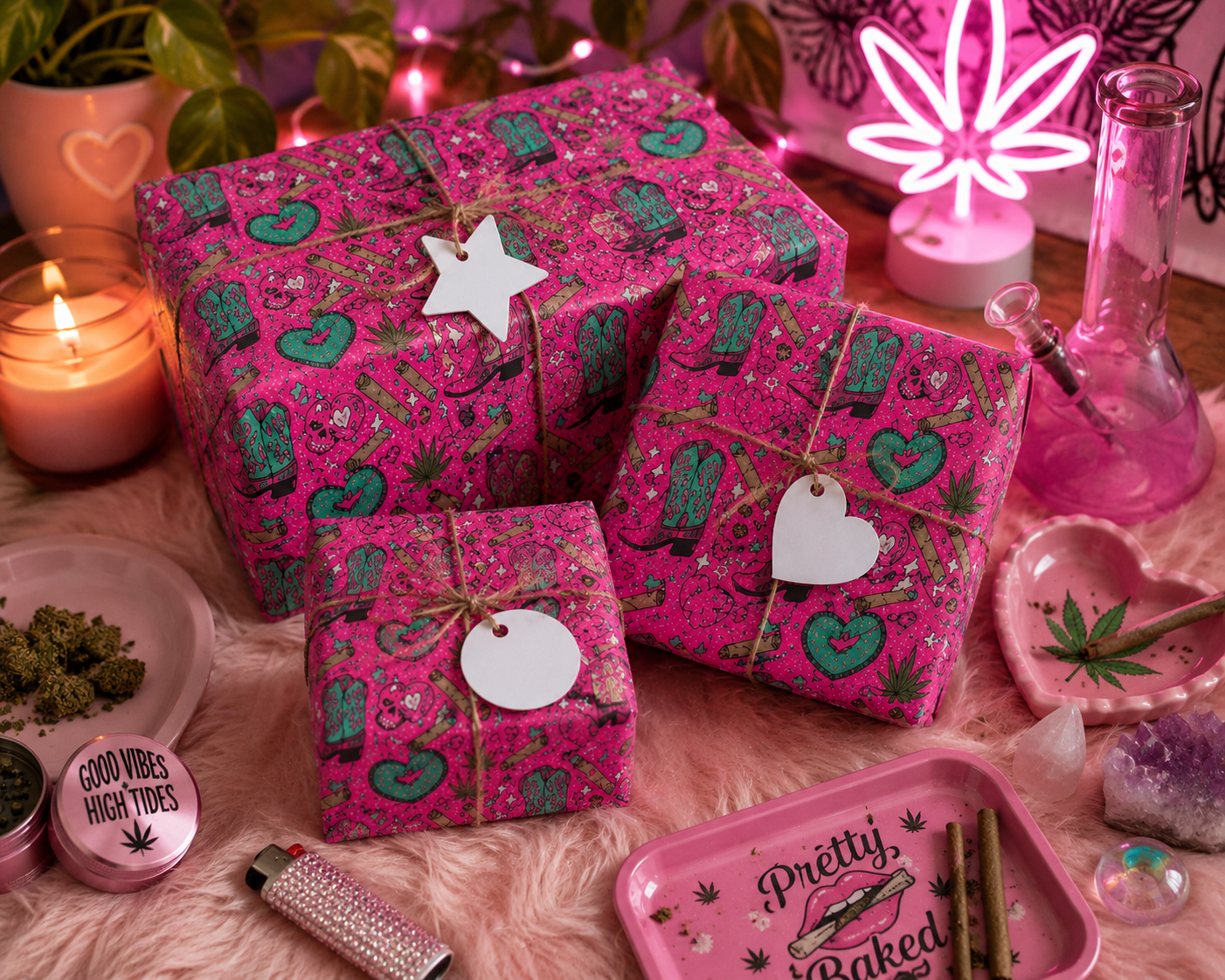 Pink Stoner Cowgirl Wrapping Paper