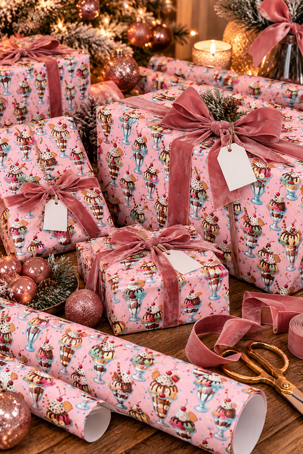 Pink Ice Cream Cones Wrapping Paper