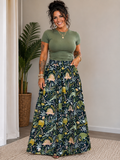 Dinosaur Botanical Print Maxi Skirt | Women's Flowy Skirt