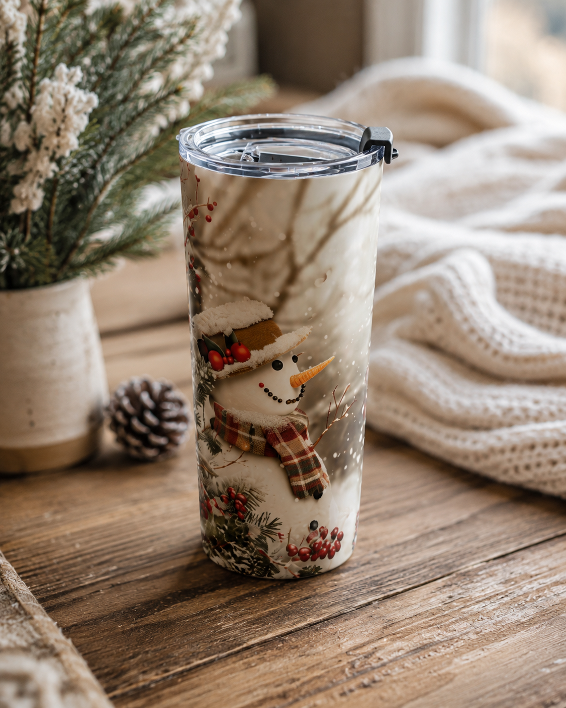 Winter Snowy Red Berries Stainless Tumbler