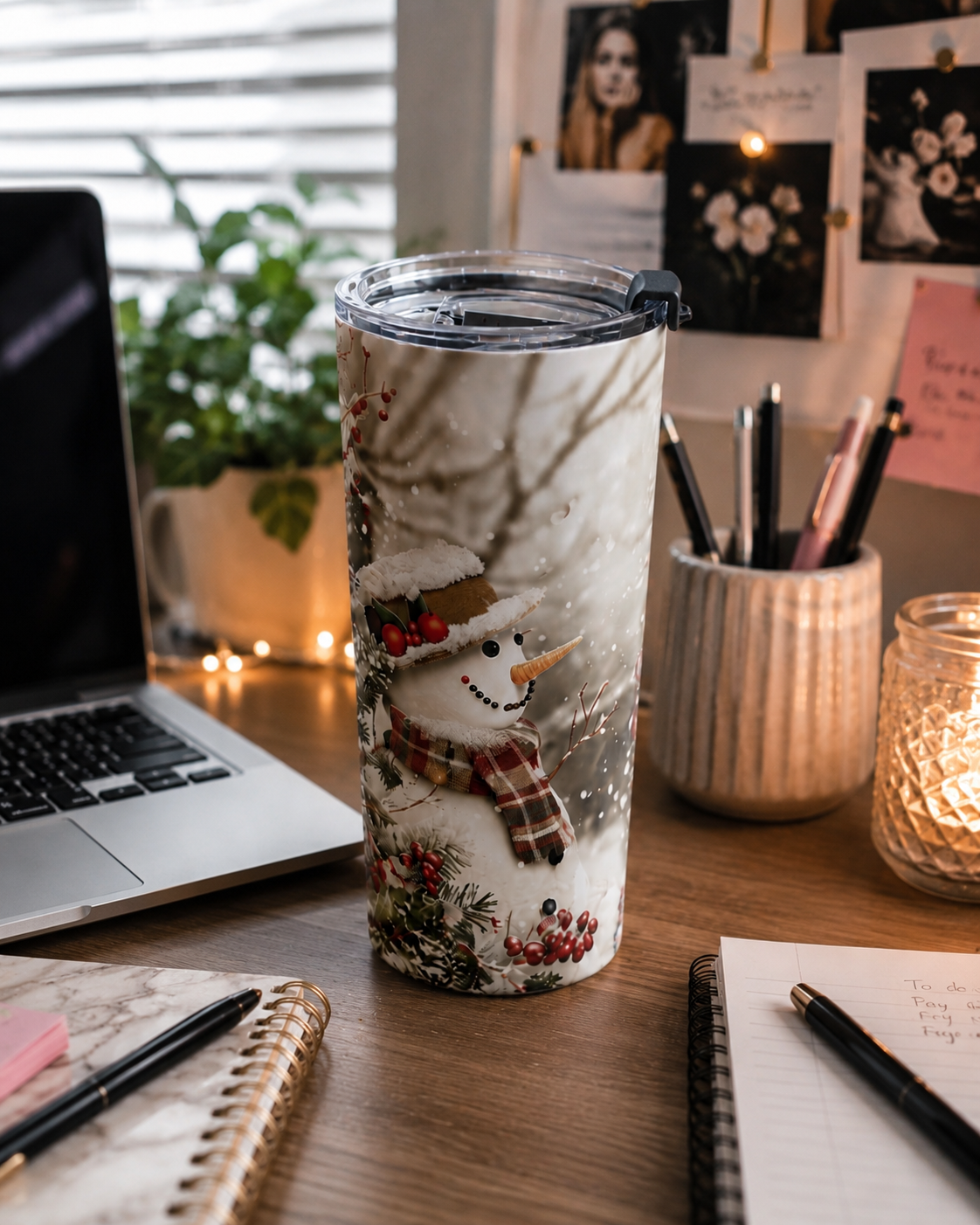 Winter Snowy Red Berries Stainless Tumbler