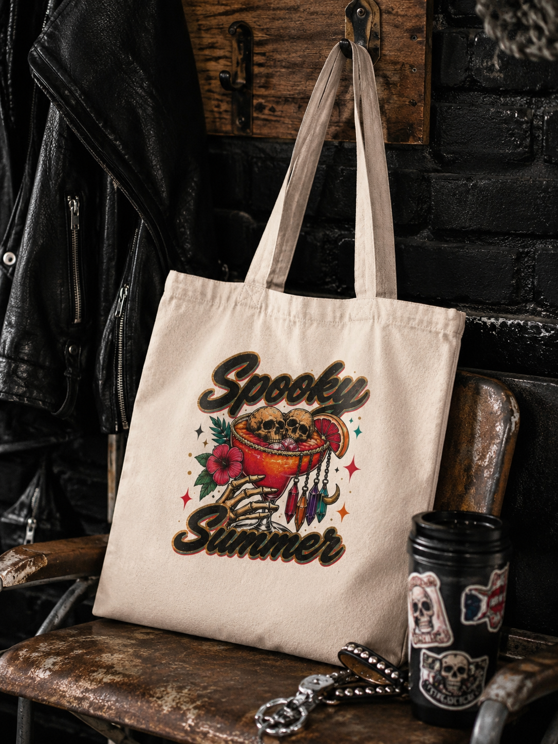 Skeleton Martini Spooky Summer Tote Bag