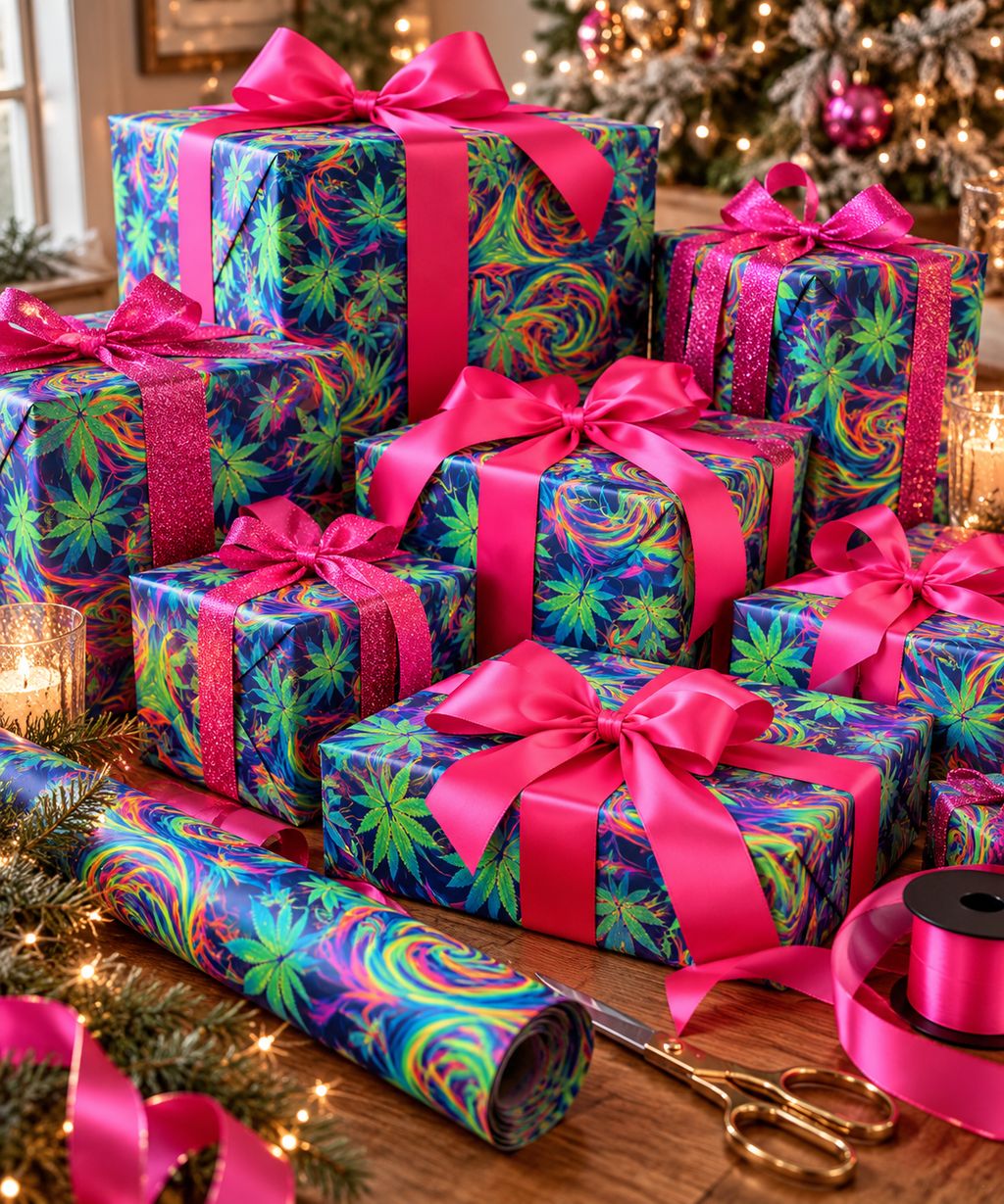 Psychedelic Cannabis Leaf Pattern Wrapping Paper