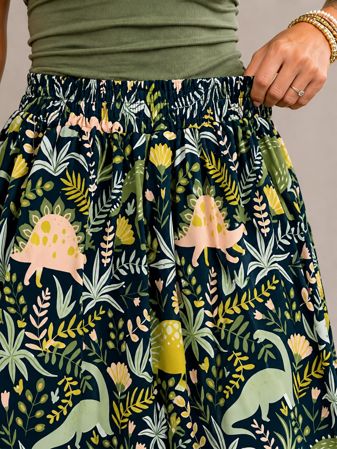 Dinosaur Botanical Print Maxi Skirt | Women's Flowy Skirt