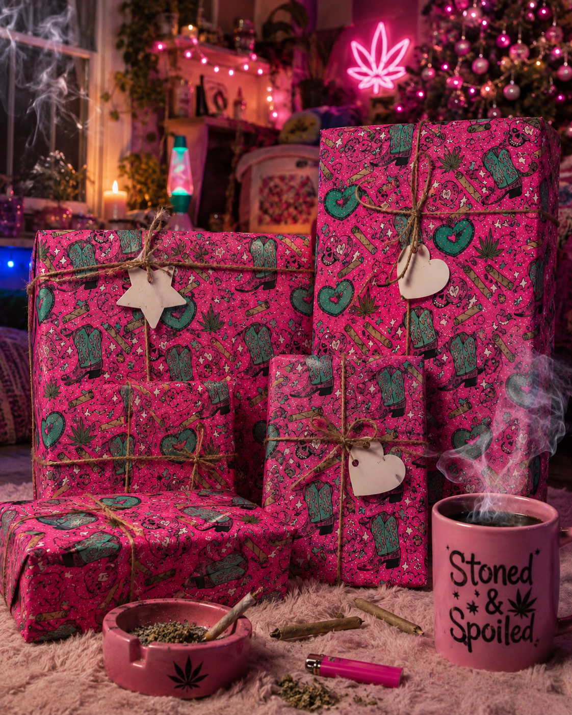 Pink Stoner Cowgirl Wrapping Paper