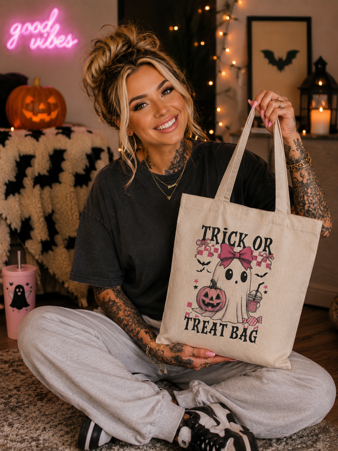 Pink Ghost Tote Bag