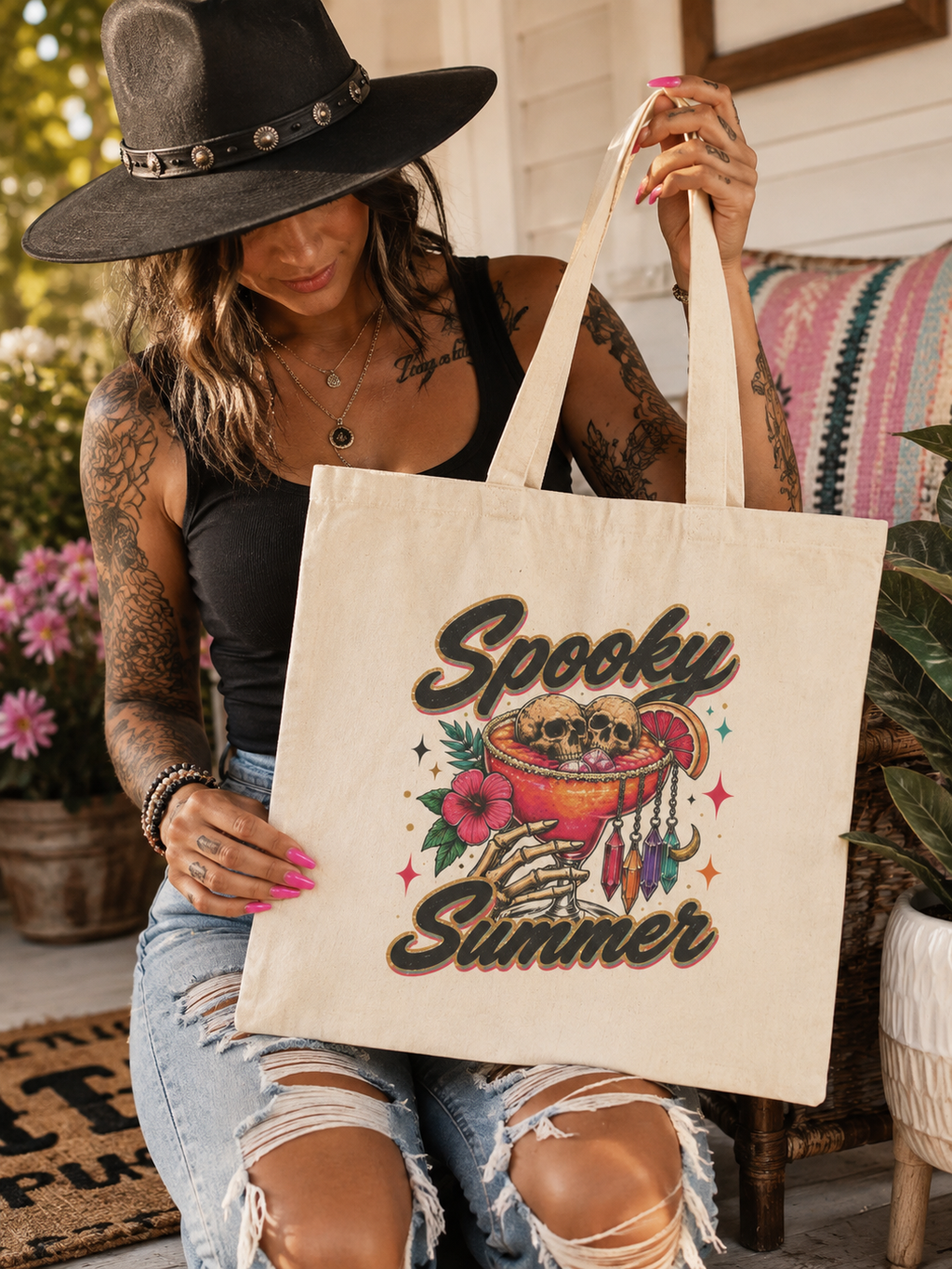 Skeleton Martini Spooky Summer Tote Bag