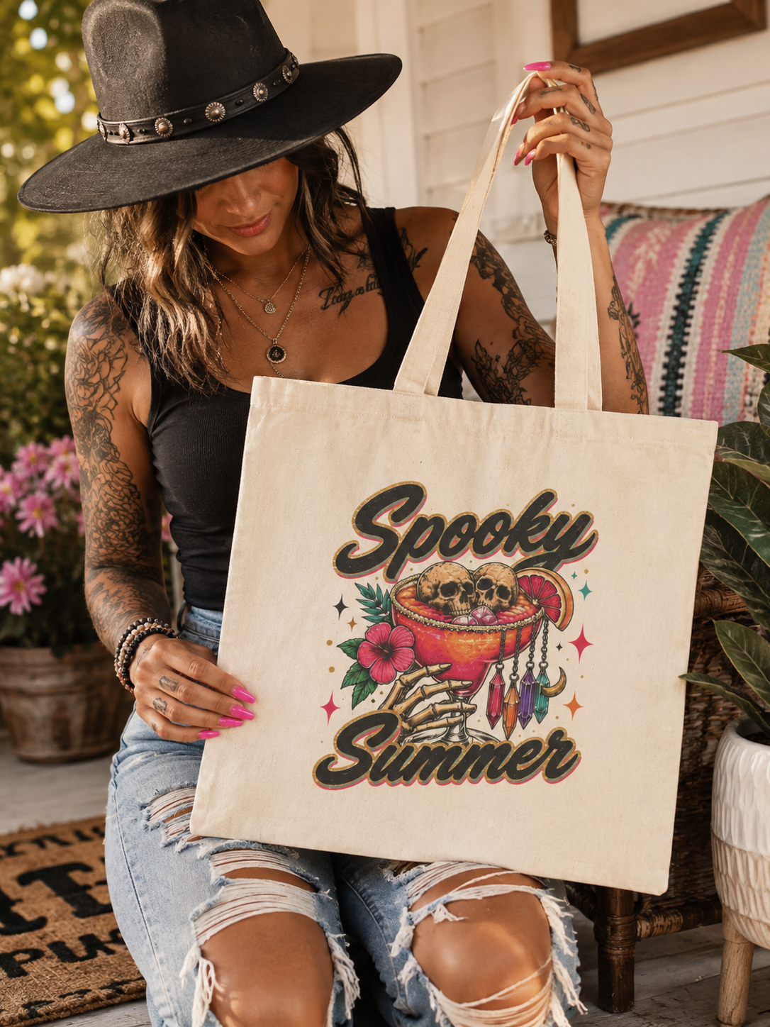 Skeleton Martini Spooky Summer Tote Bag