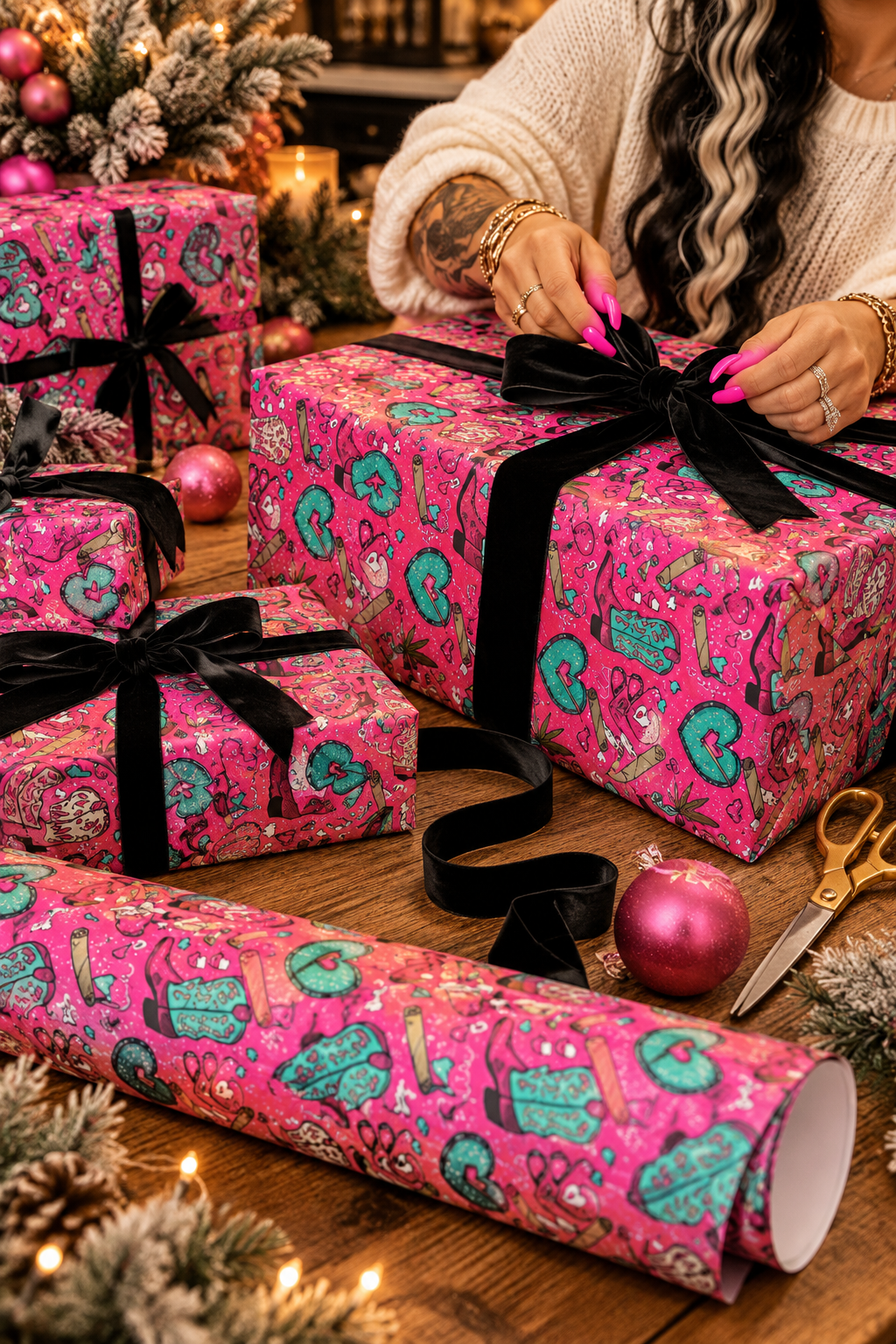Girly Western  Pink Cowgirl Boots Wrapping Paper