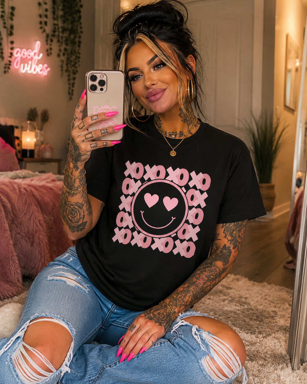 Pink Heart Eyes Smiley T-Shirt