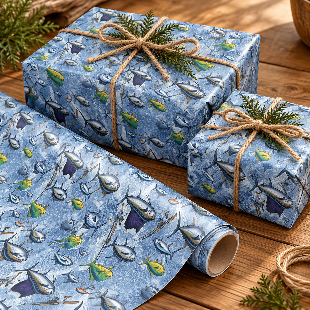 Blue Deep Sea Fish Wrapping Paper