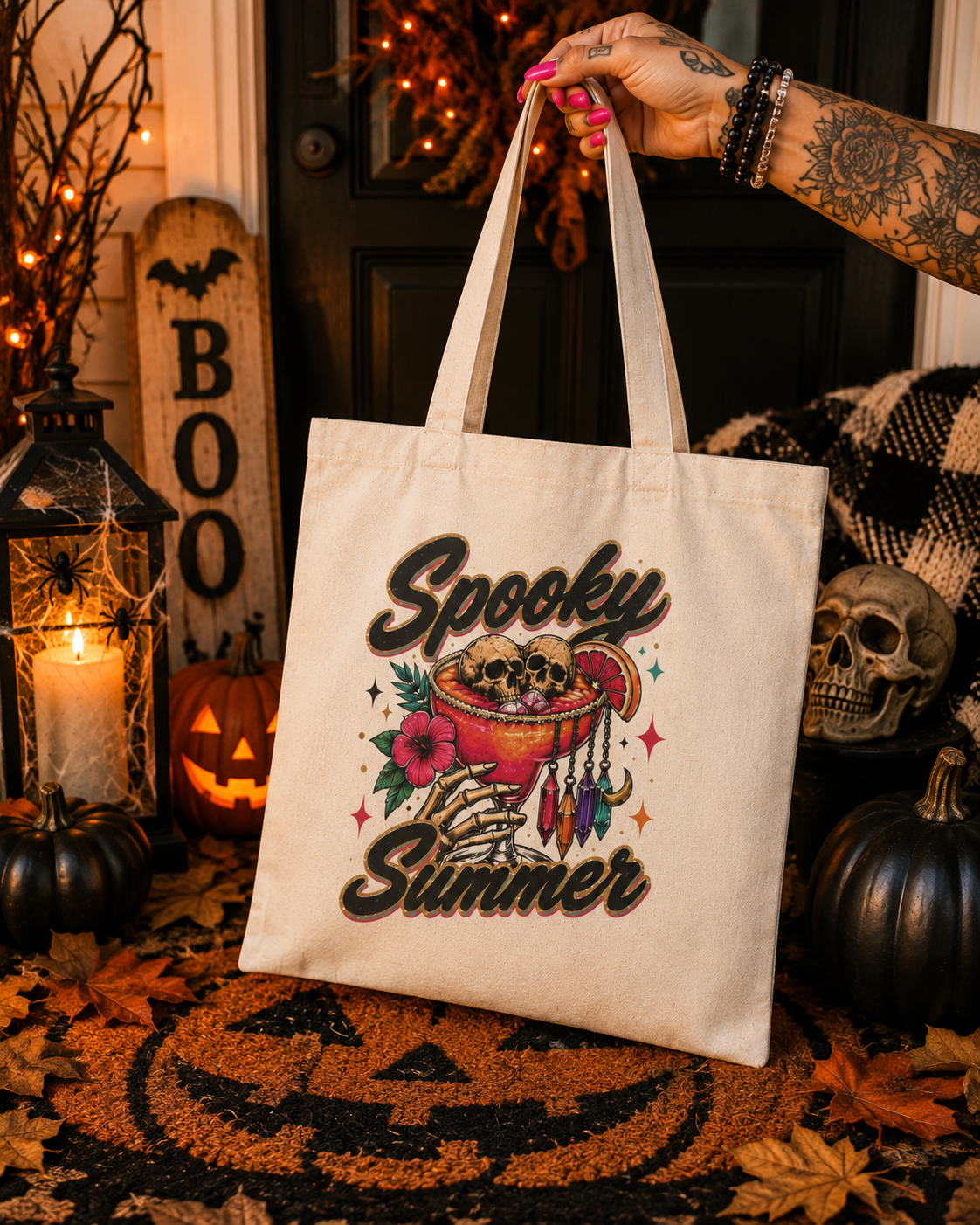 Skeleton Martini Spooky Summer Tote Bag