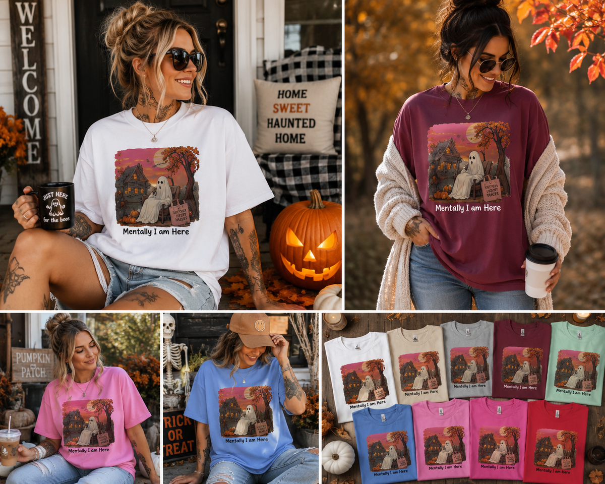 Mentally I'm Here Halloween Ghost Tshirt