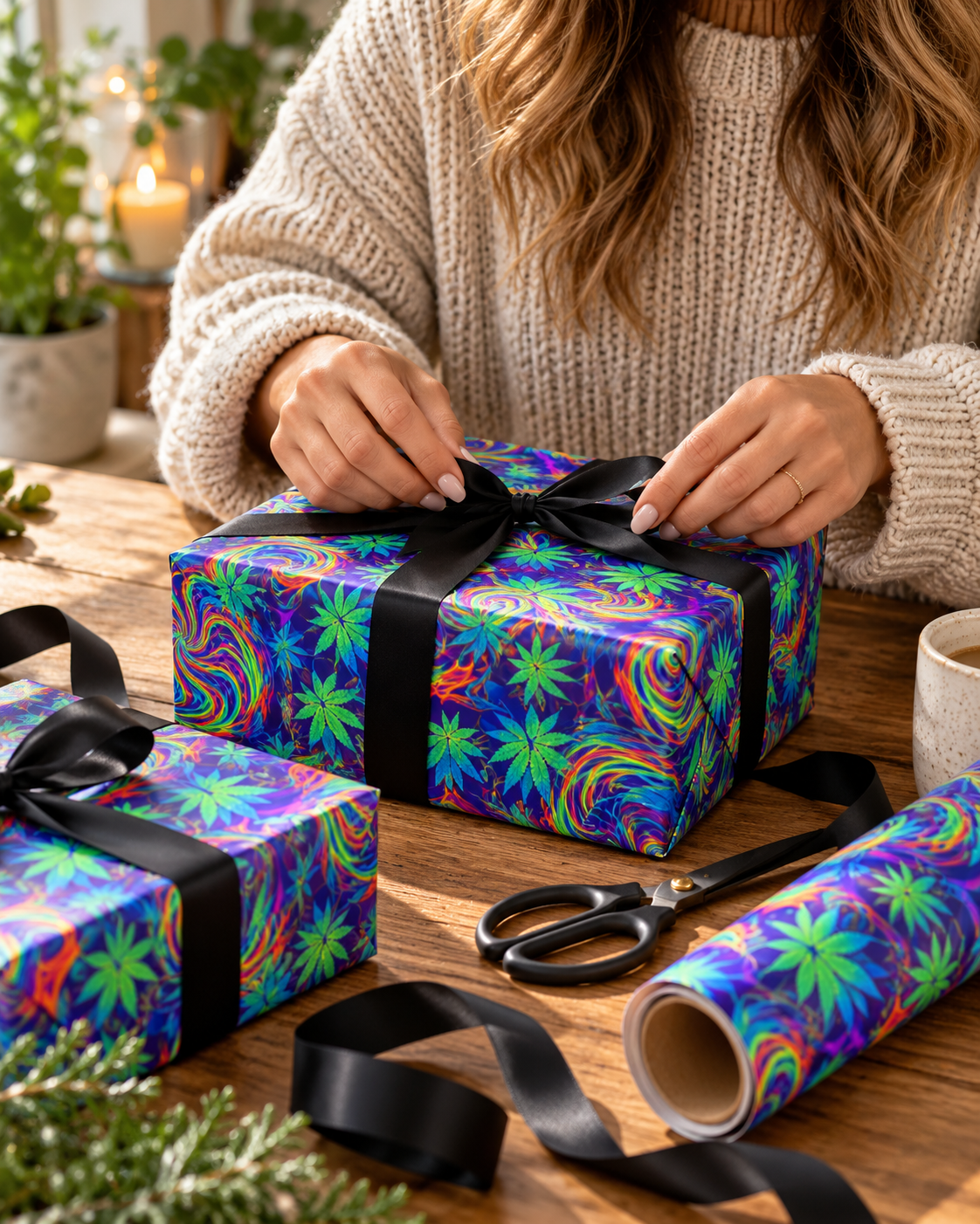 Psychedelic Cannabis Leaf Pattern Wrapping Paper
