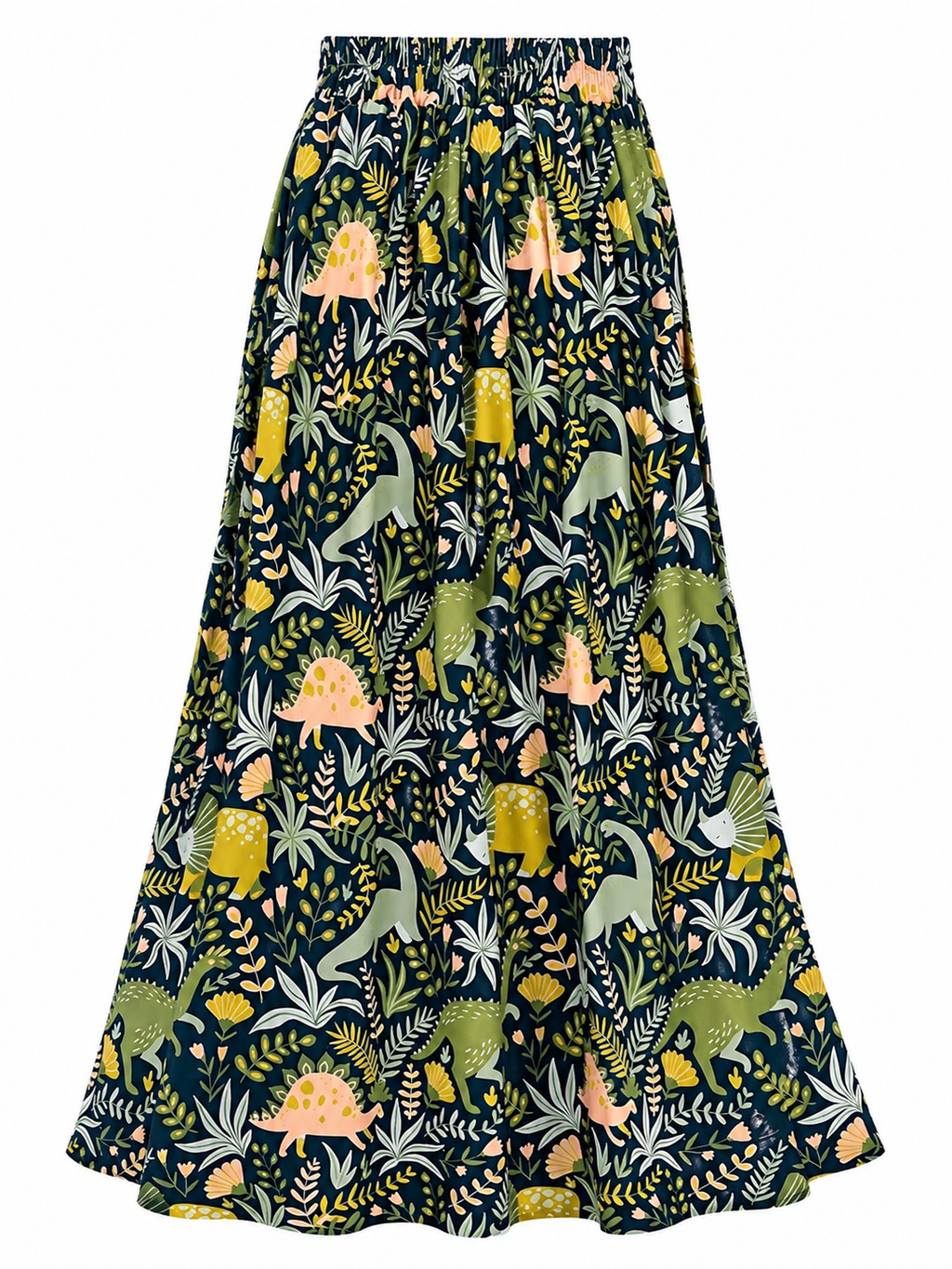 Dinosaur Botanical Print Maxi Skirt | Women's Flowy Skirt