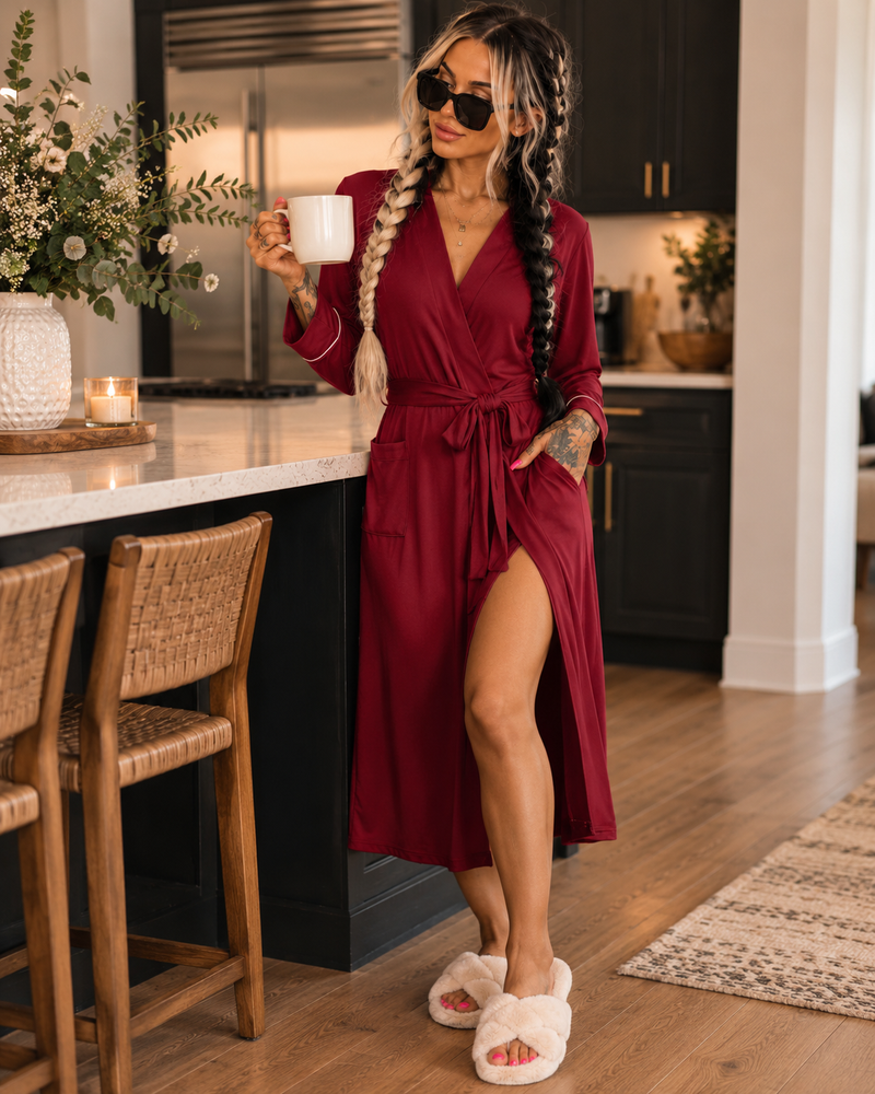 Maroon Lightweight Kimono Robe