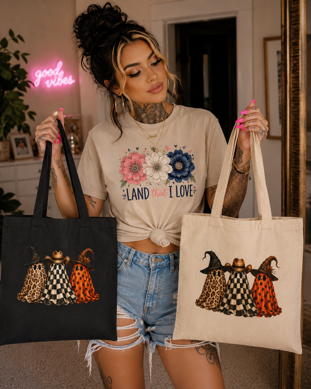 Checkered Ghost Tote Bag