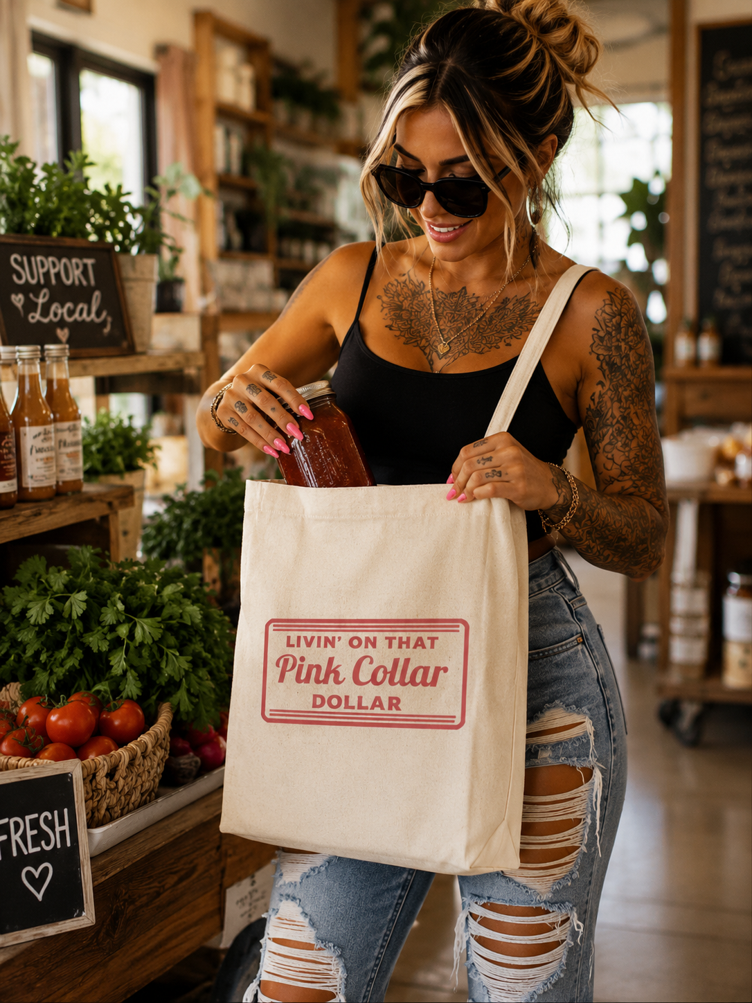 Livin On That Pink Collar Dollar Tote Bag