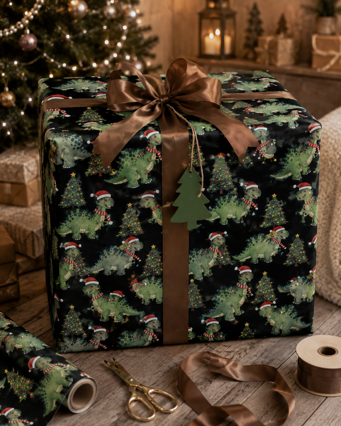 Christmas Dinosaur Wrapping Paper