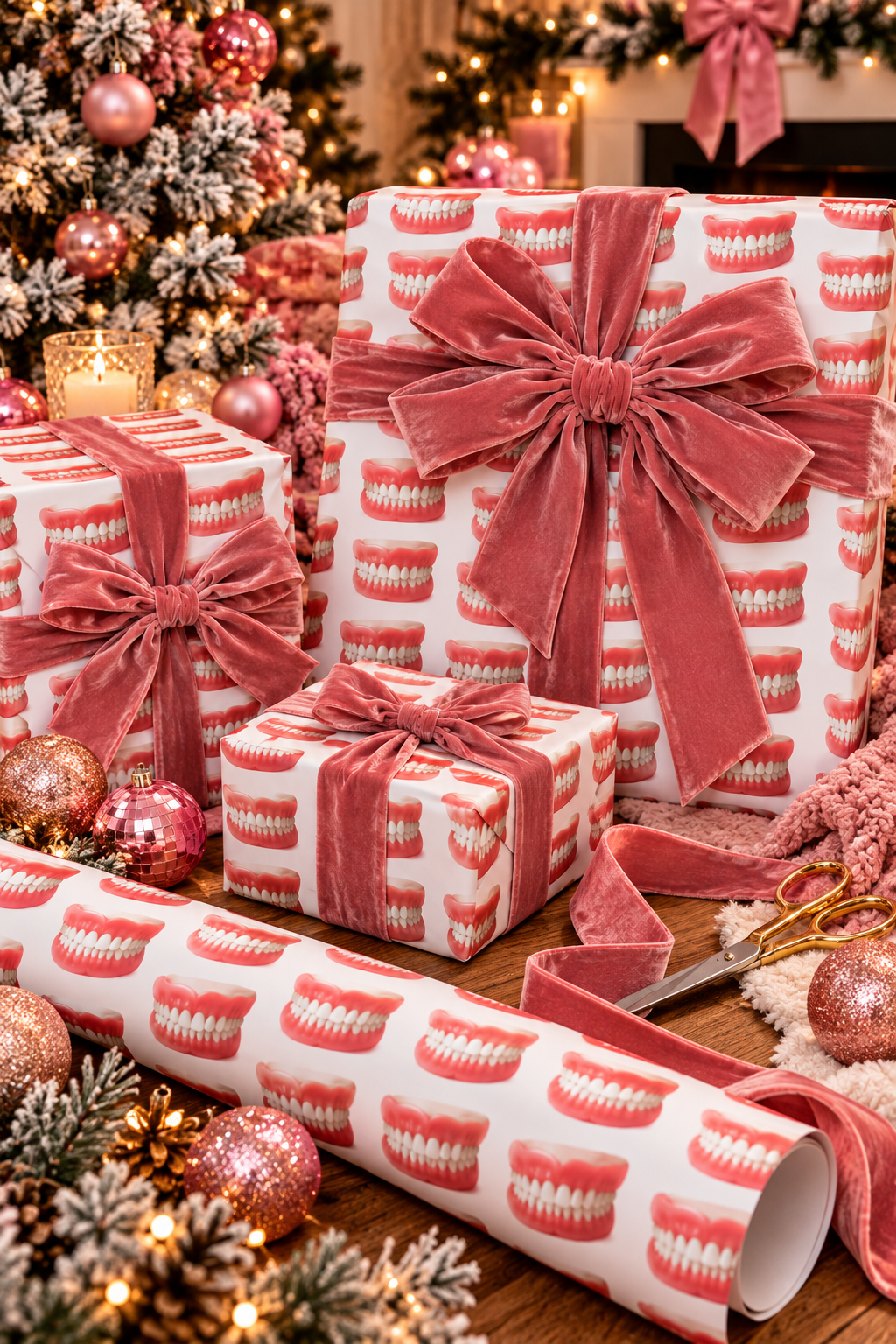 Dentures Pattern Wrapping Paper  Cosmetic Theme