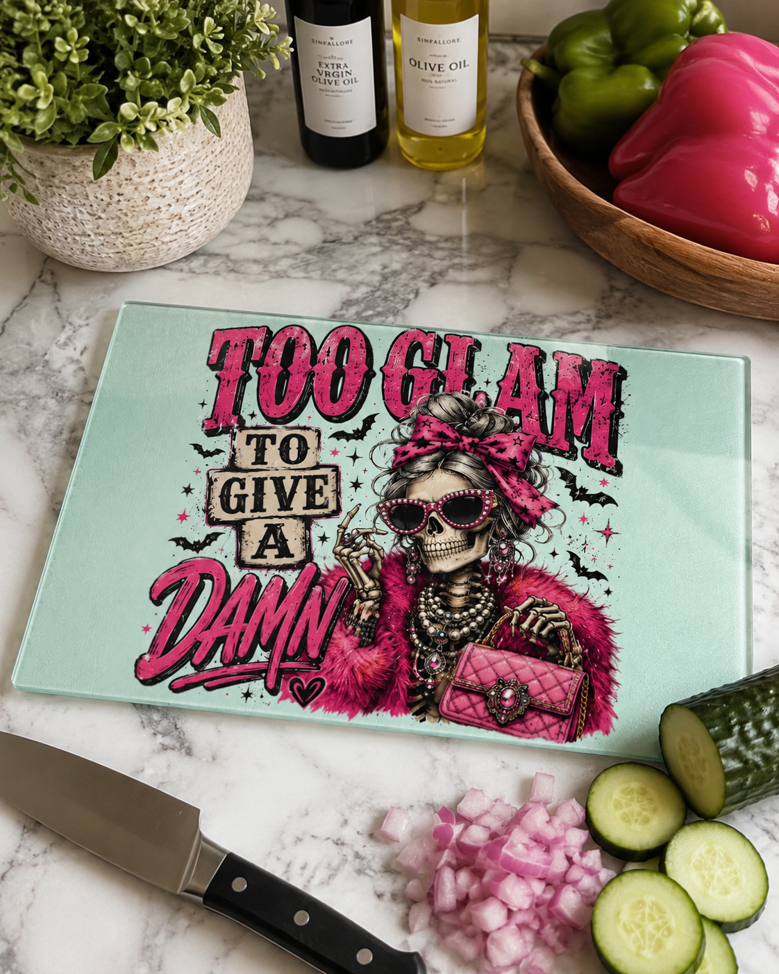 To Glam To Give A Damn Glass Cutting Board