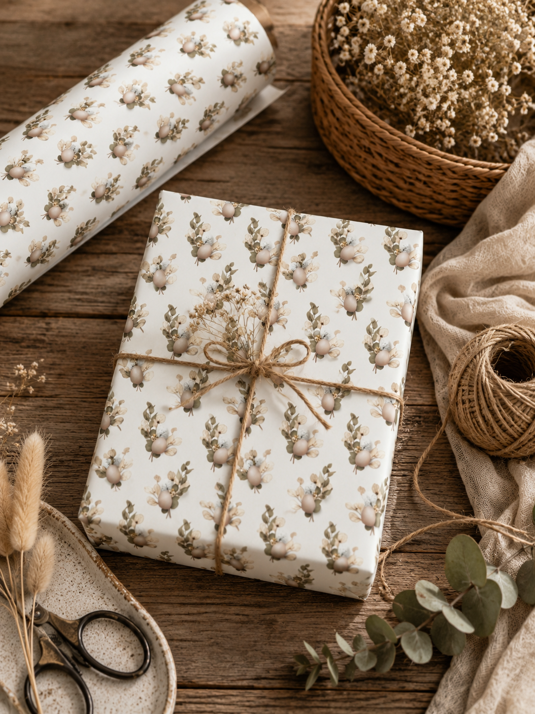 Neutral Floral Easter Wrapping Paper